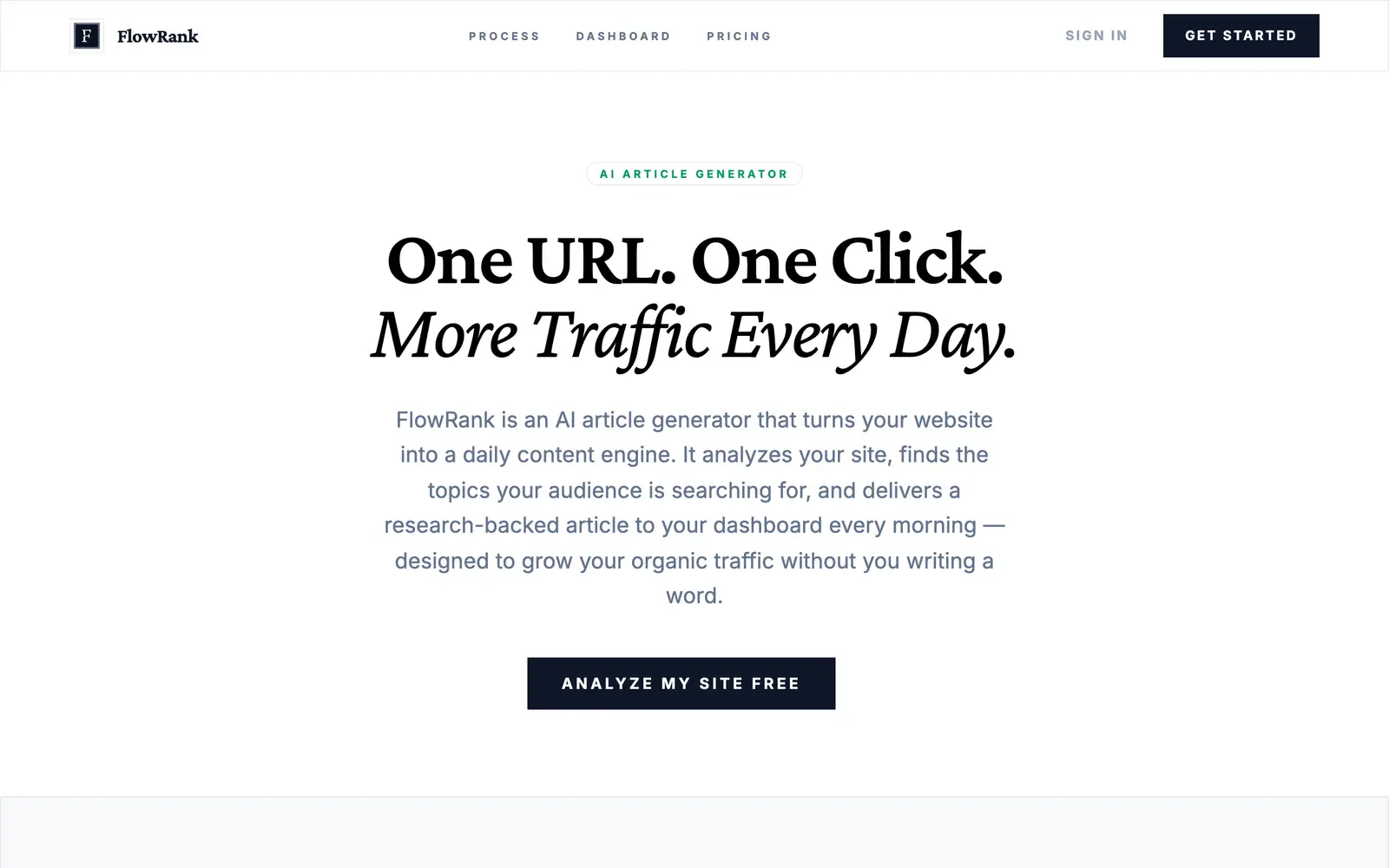Screenshot of the FlowRank website