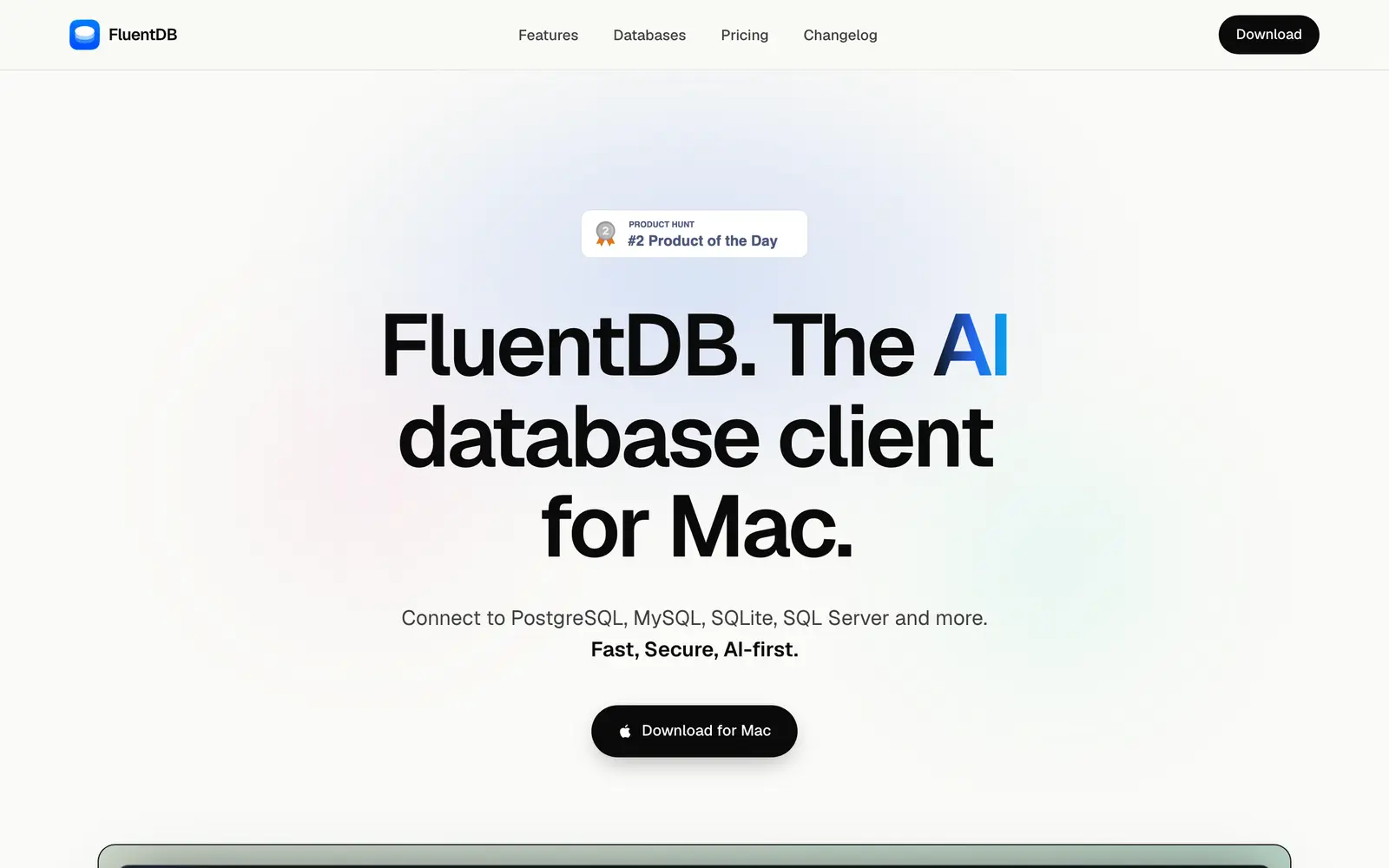Screenshot of the FluentDB website