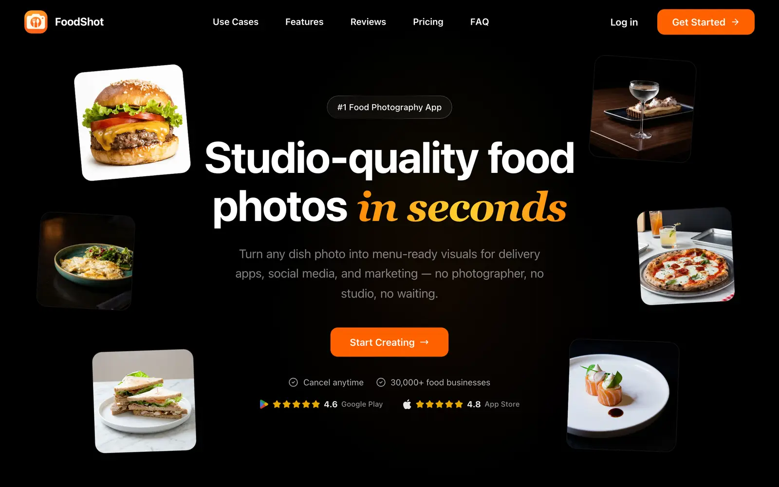 Screenshot of the FoodShot AI website