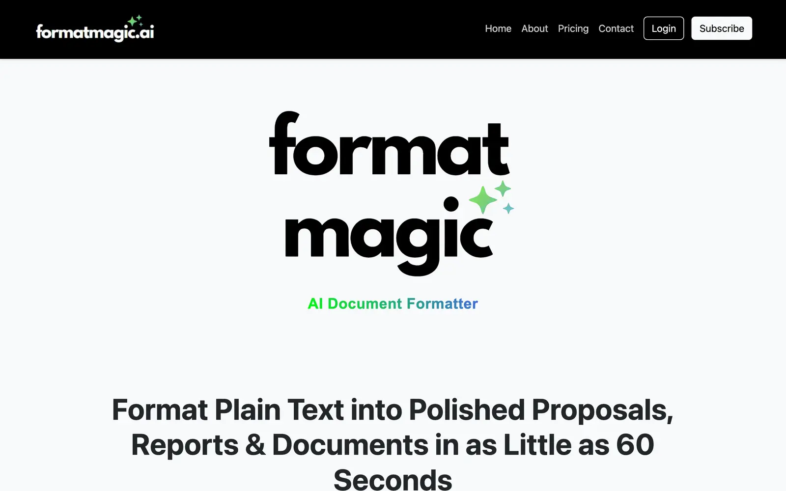 Screenshot of the Format Magic website