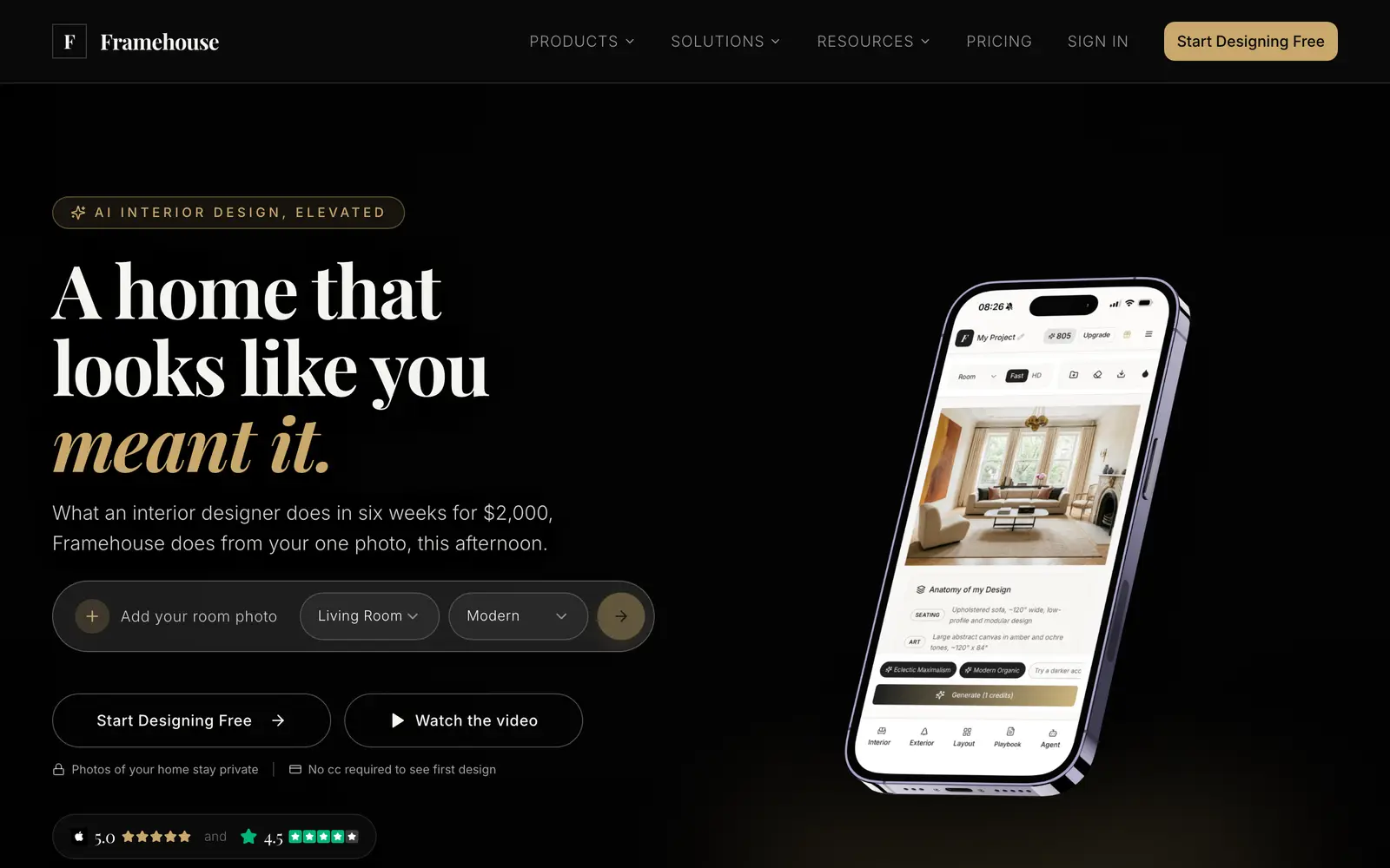 Screenshot of the Framehouse Design website