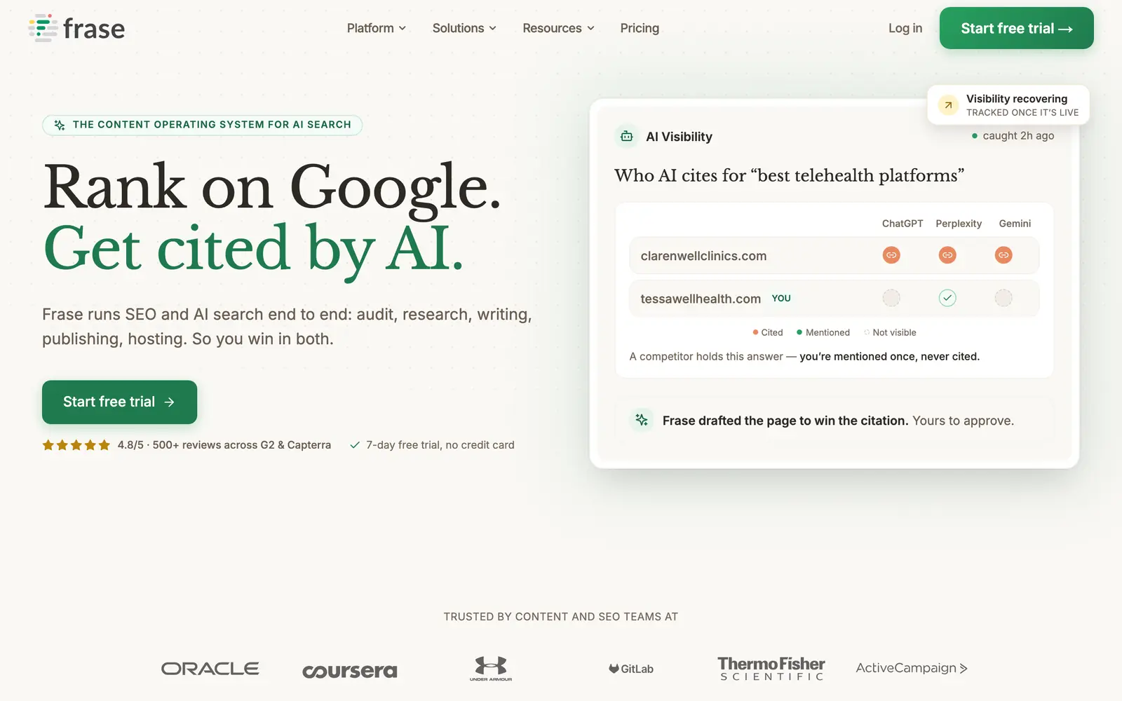 Screenshot of the Frase website
