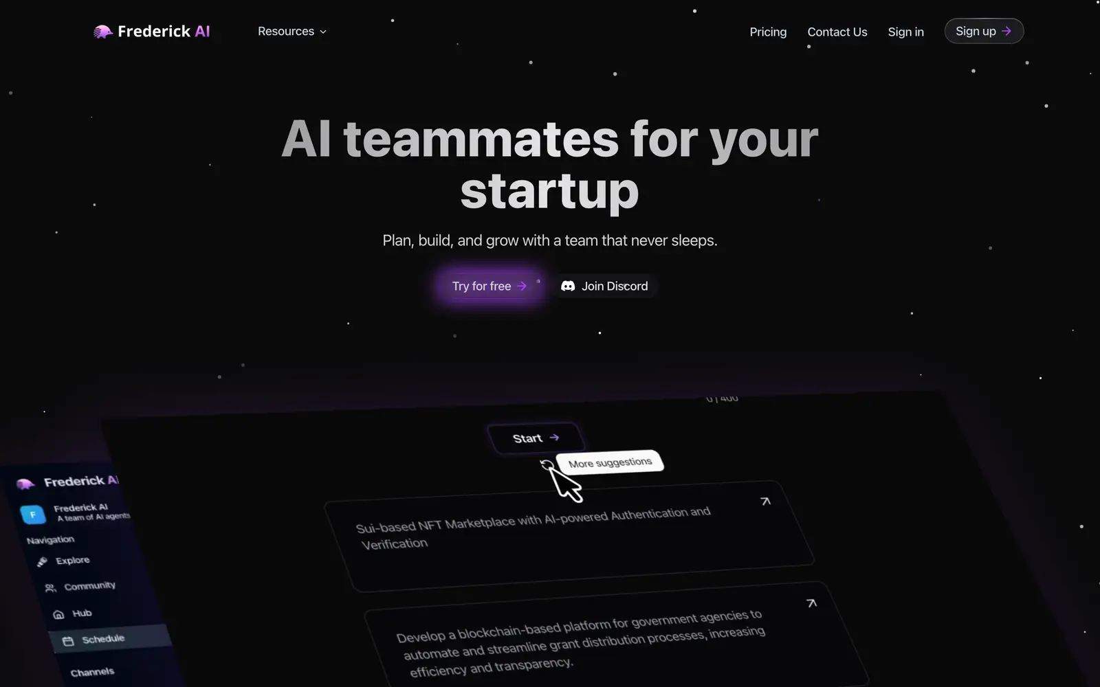 Screenshot of the Frederick website