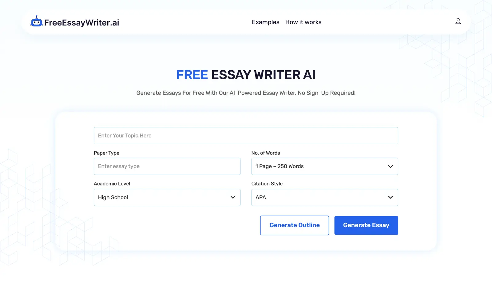 Screenshot of the Free AI Essay Writer website