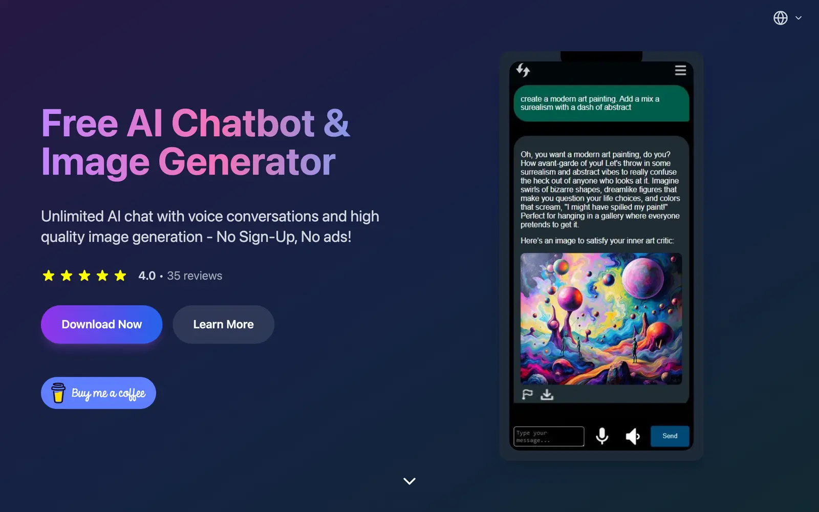 Screenshot of the Free AI Chatbot & Image Generator website