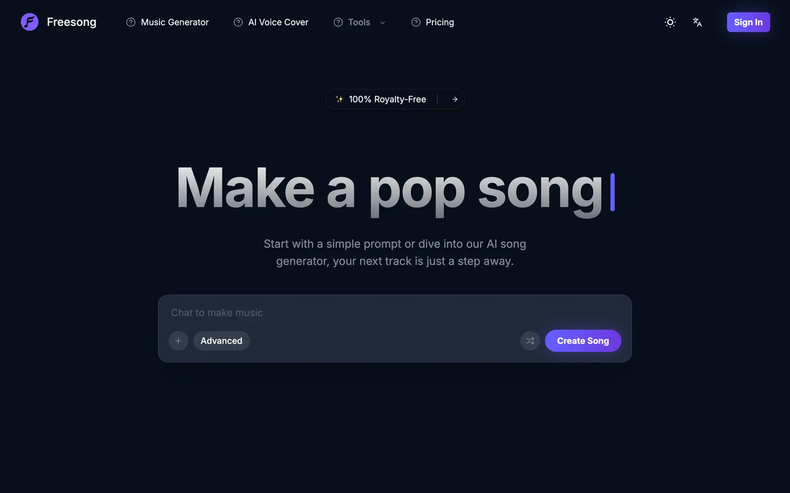 Screenshot of the Freesong website