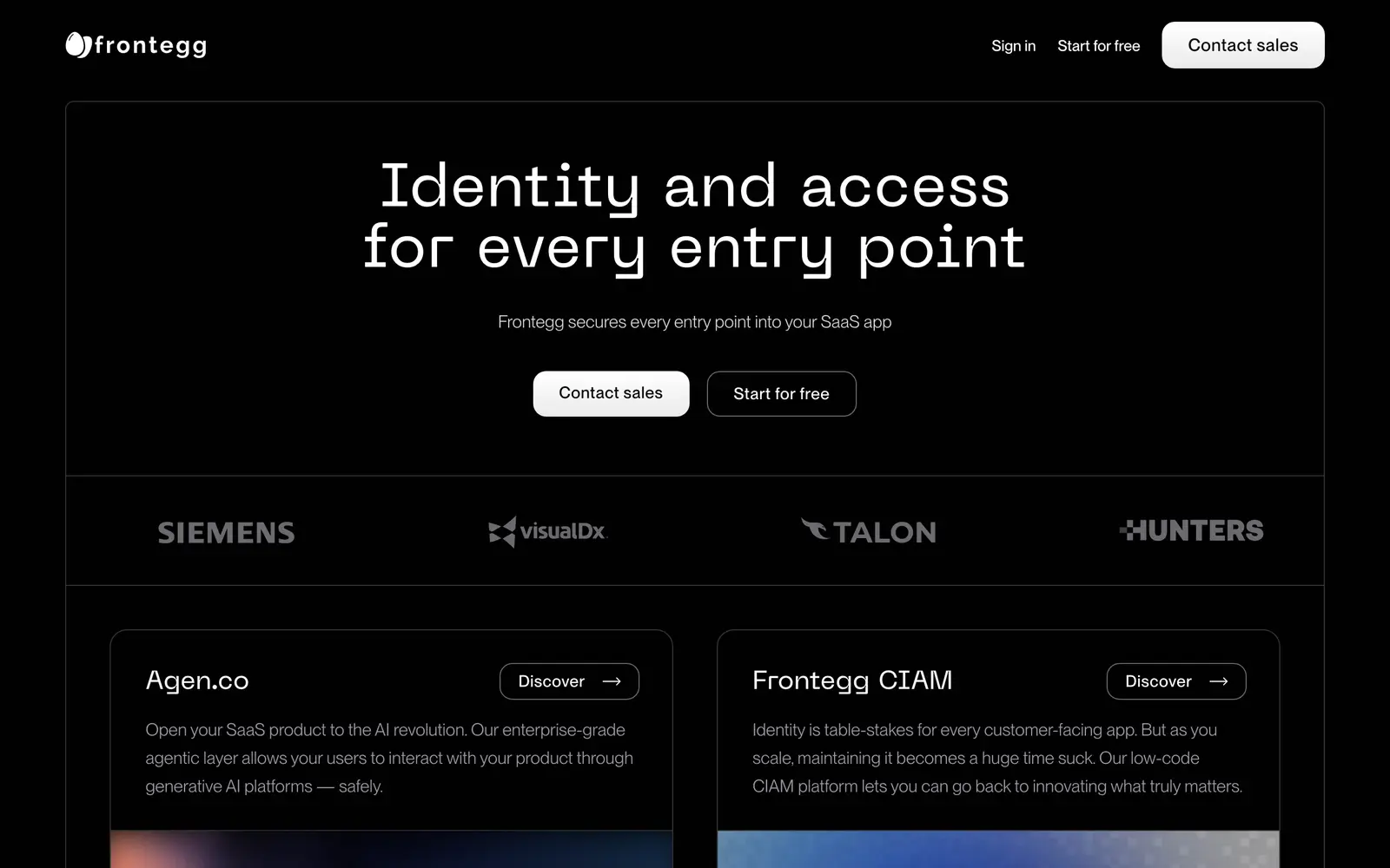 Screenshot of the Frontegg website
