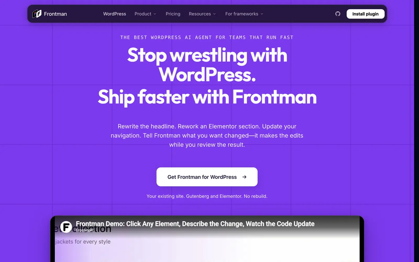 Screenshot of the Frontman website