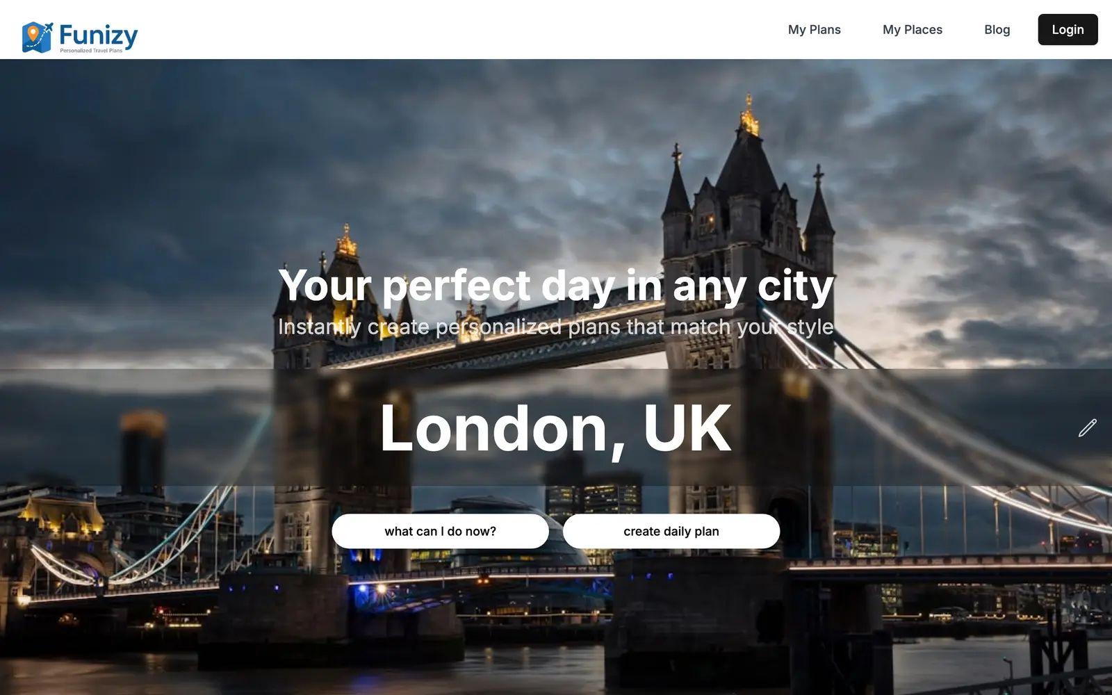 Screenshot of the Funizy website