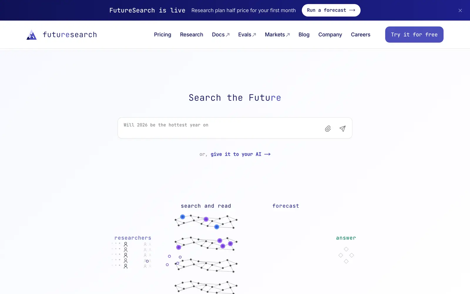 Screenshot of the FutureSearch website