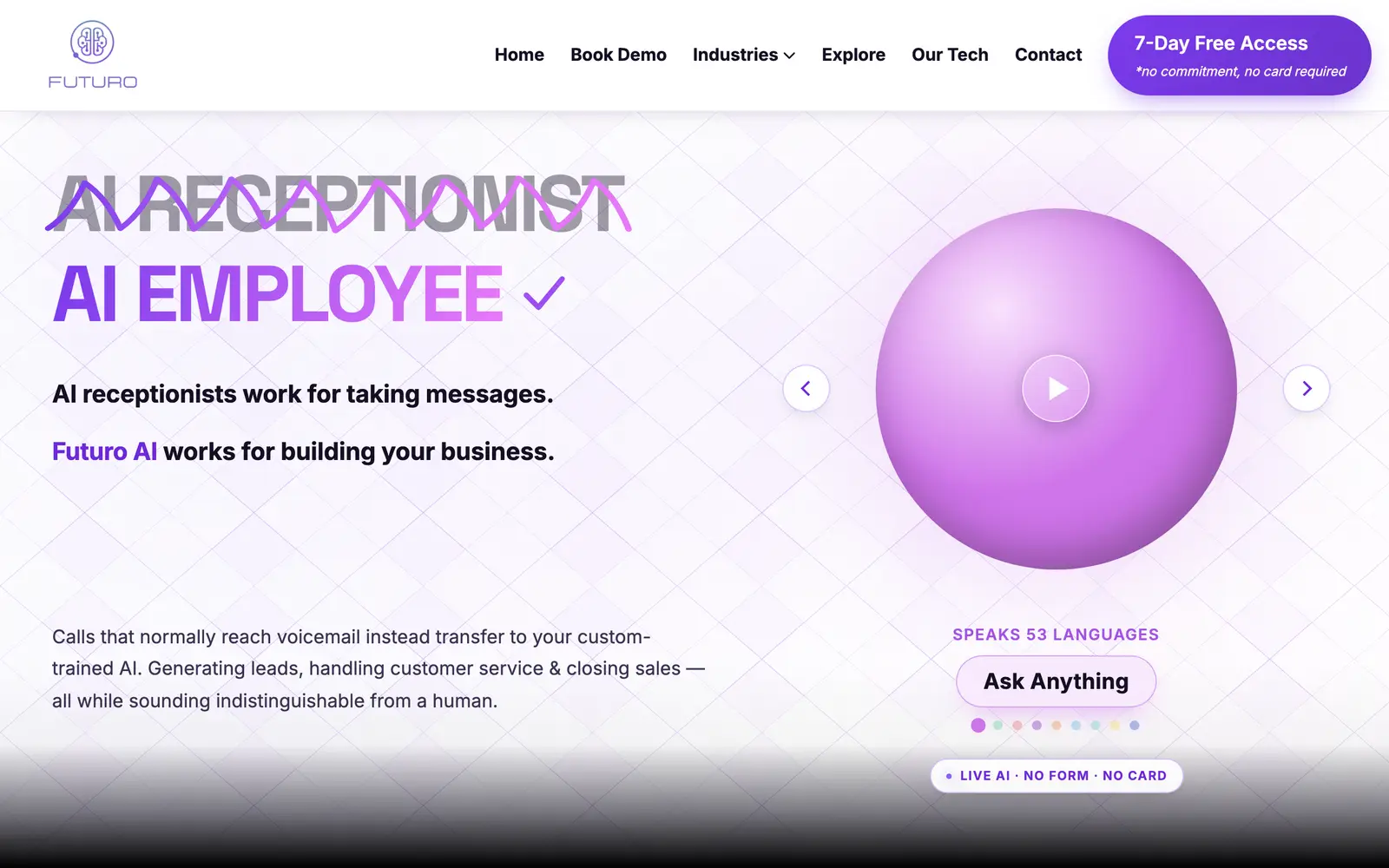 Screenshot of the Futuro AI website