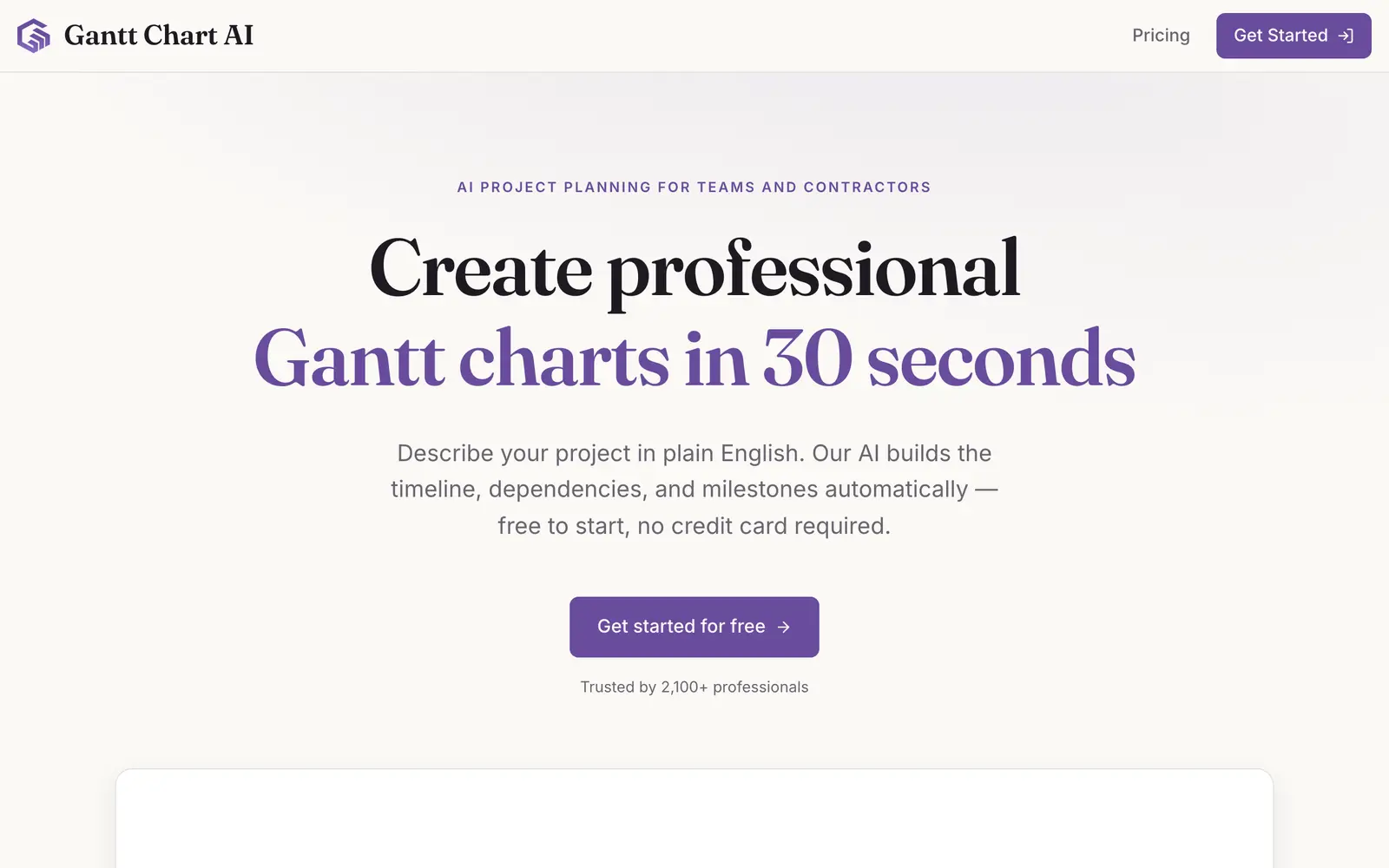 Screenshot of the Gantt Chart AI website