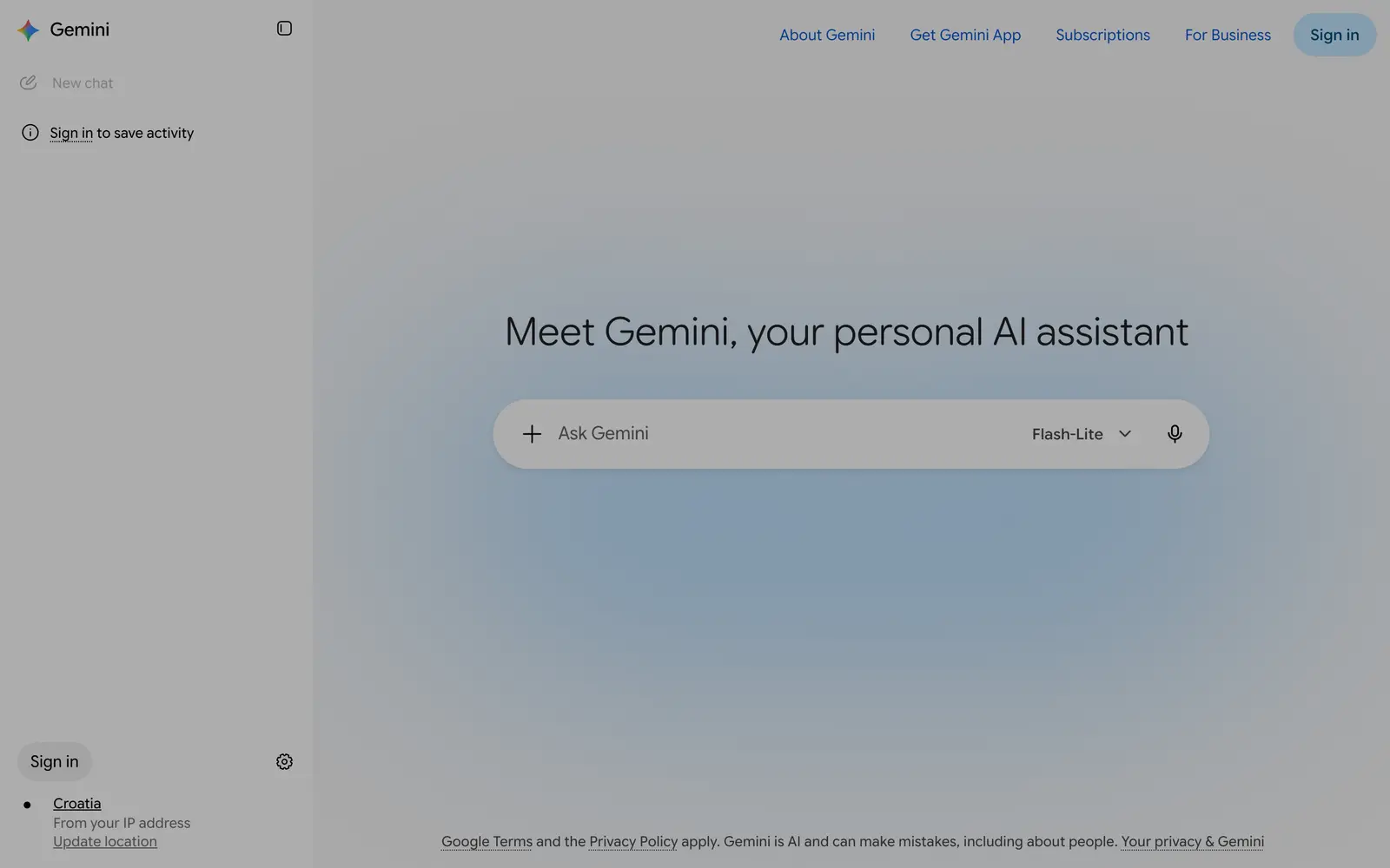 Screenshot of the Gemini website
