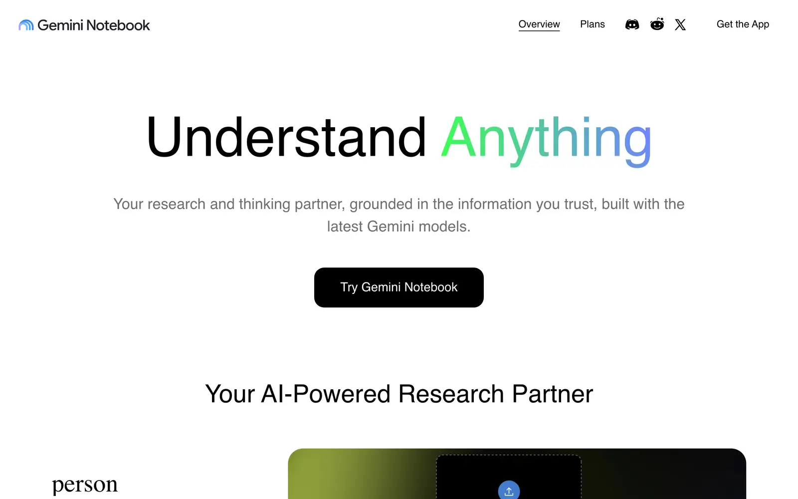 Screenshot of the Gemini Notebook website