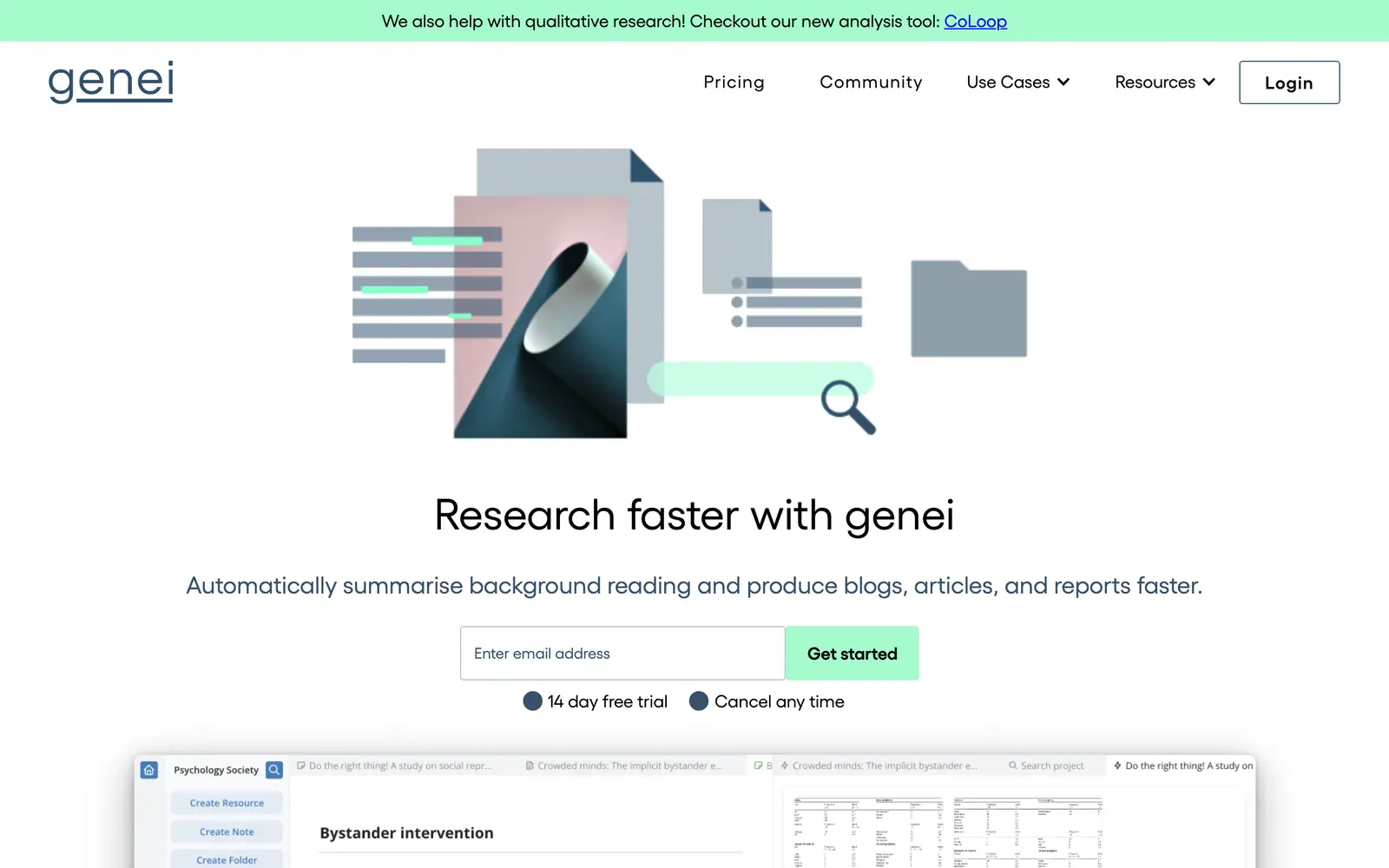 Screenshot of the genei website