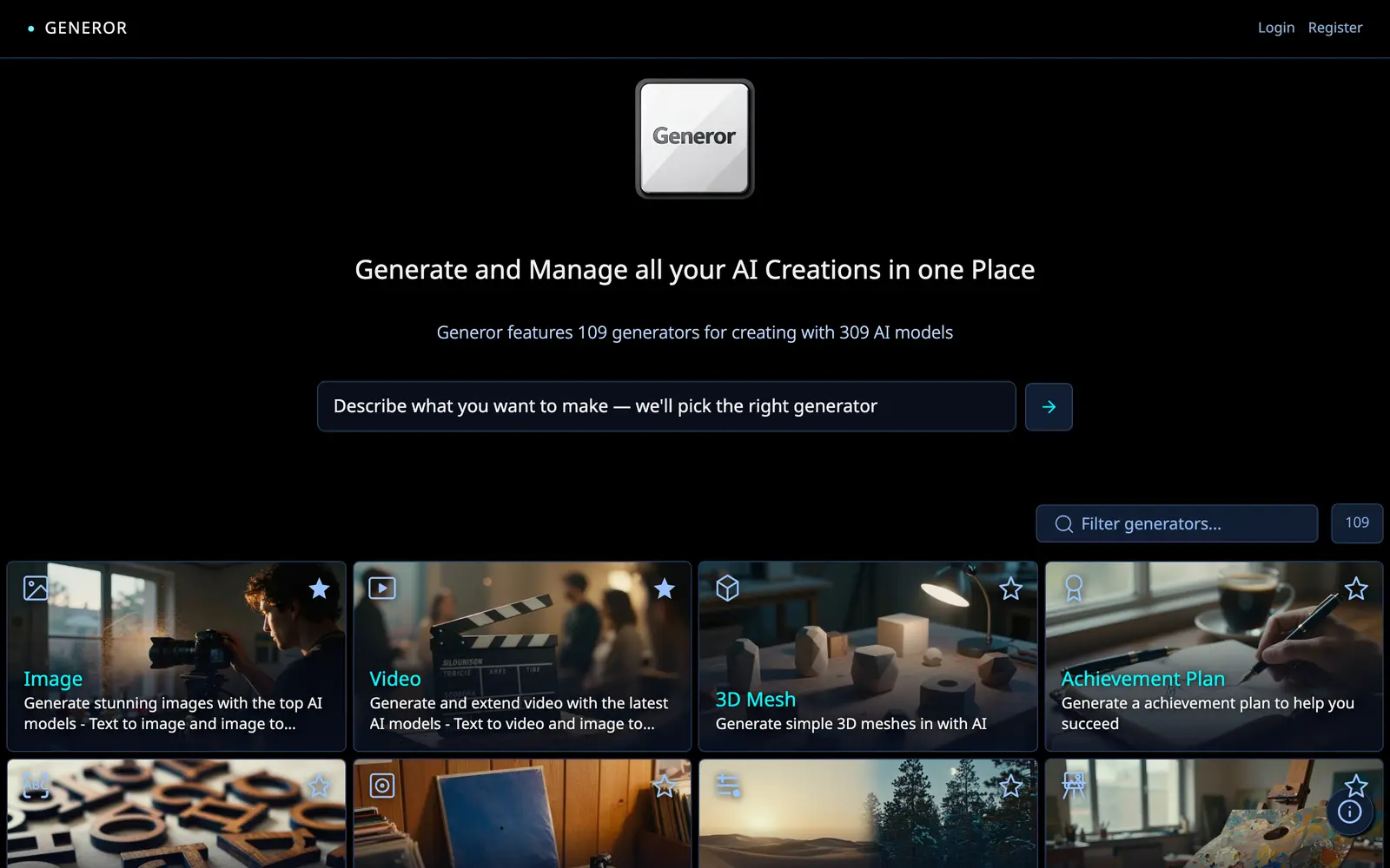 Screenshot of the Generor website