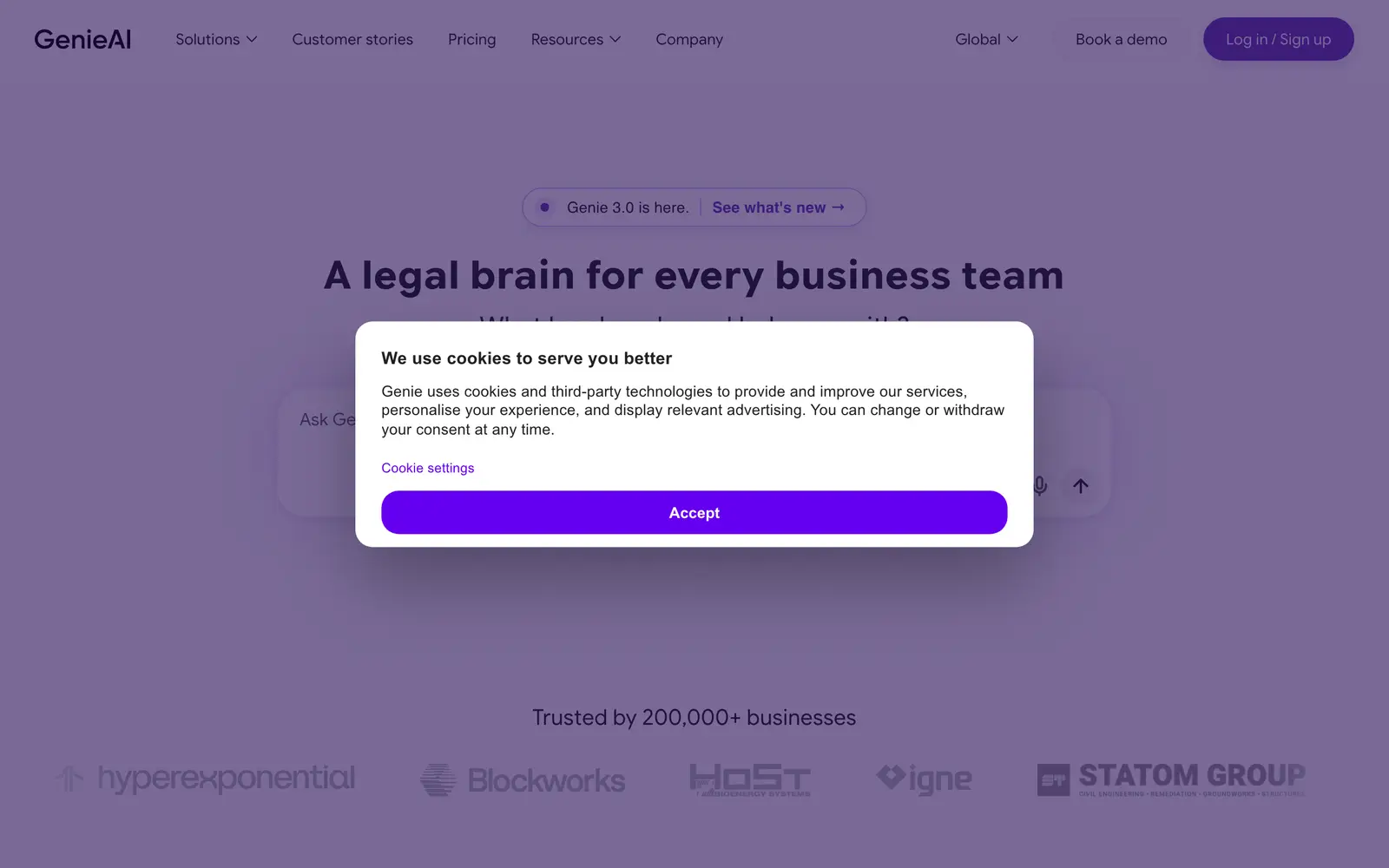 Screenshot of the Genie AI website