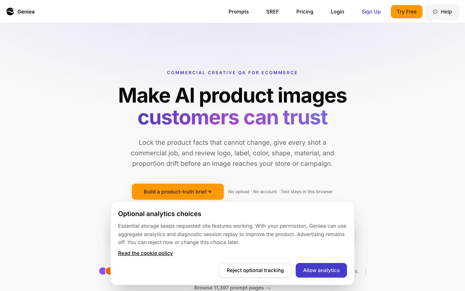 Screenshot of the Geniea website