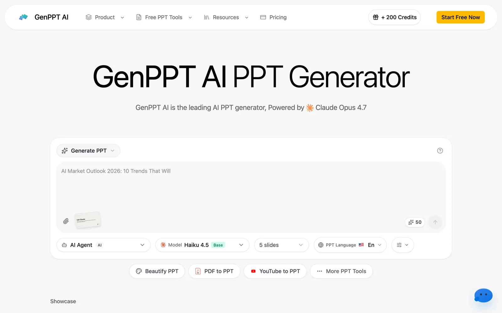 Screenshot of the GenPPT AI website