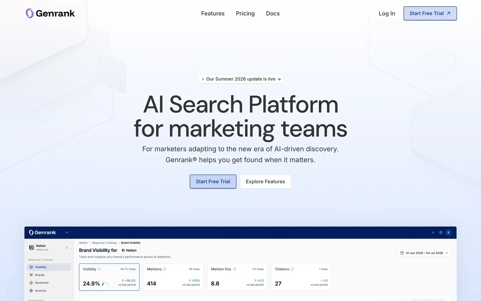 Screenshot of the Genrank website
