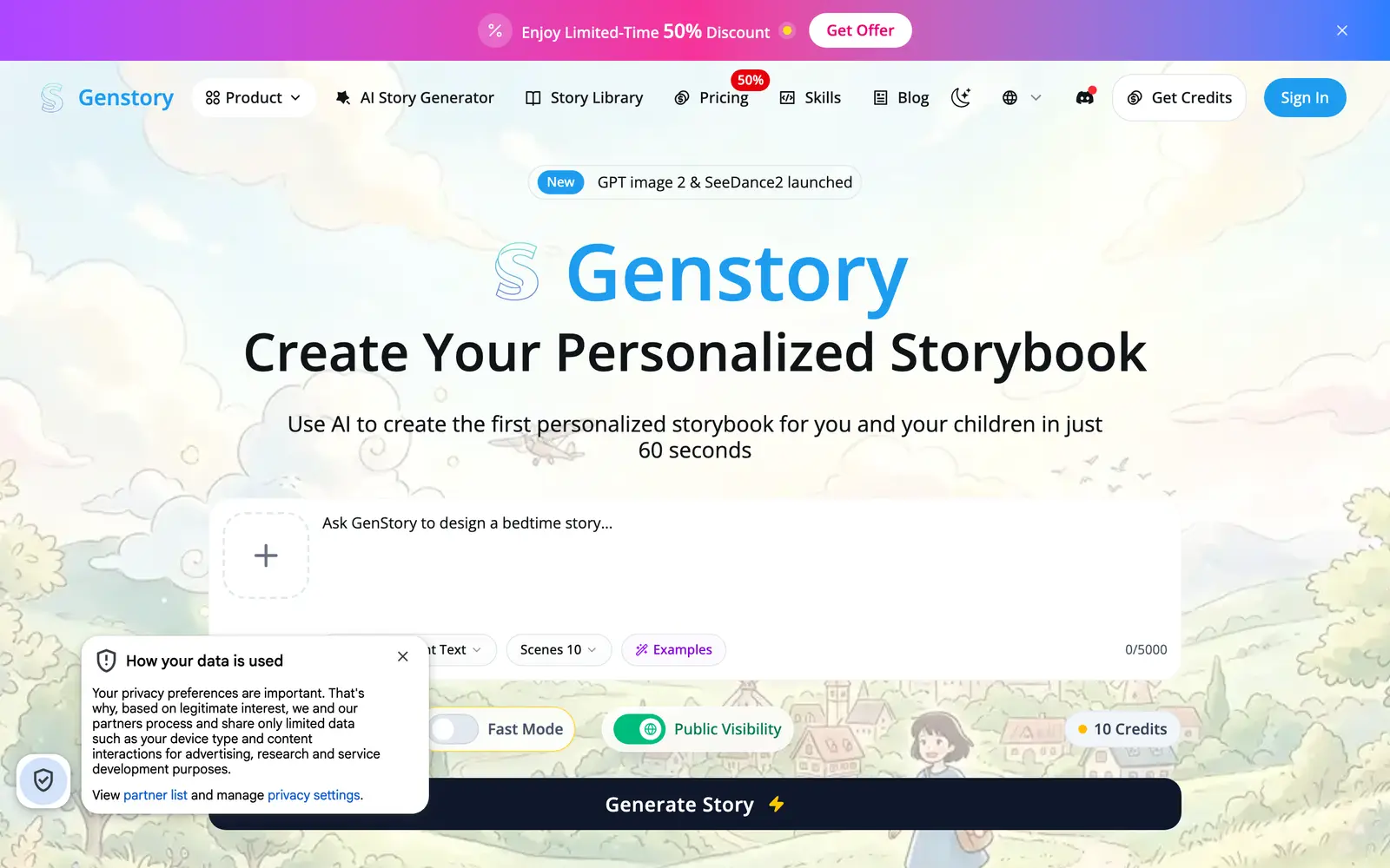 Screenshot of the GenStory website