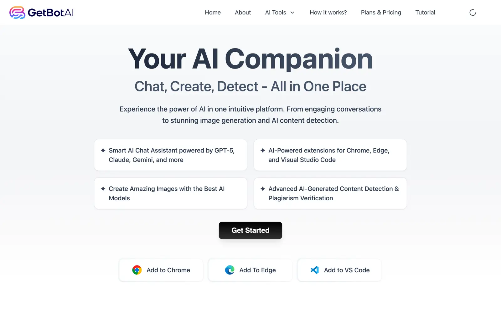 Screenshot of the GetBotAI website