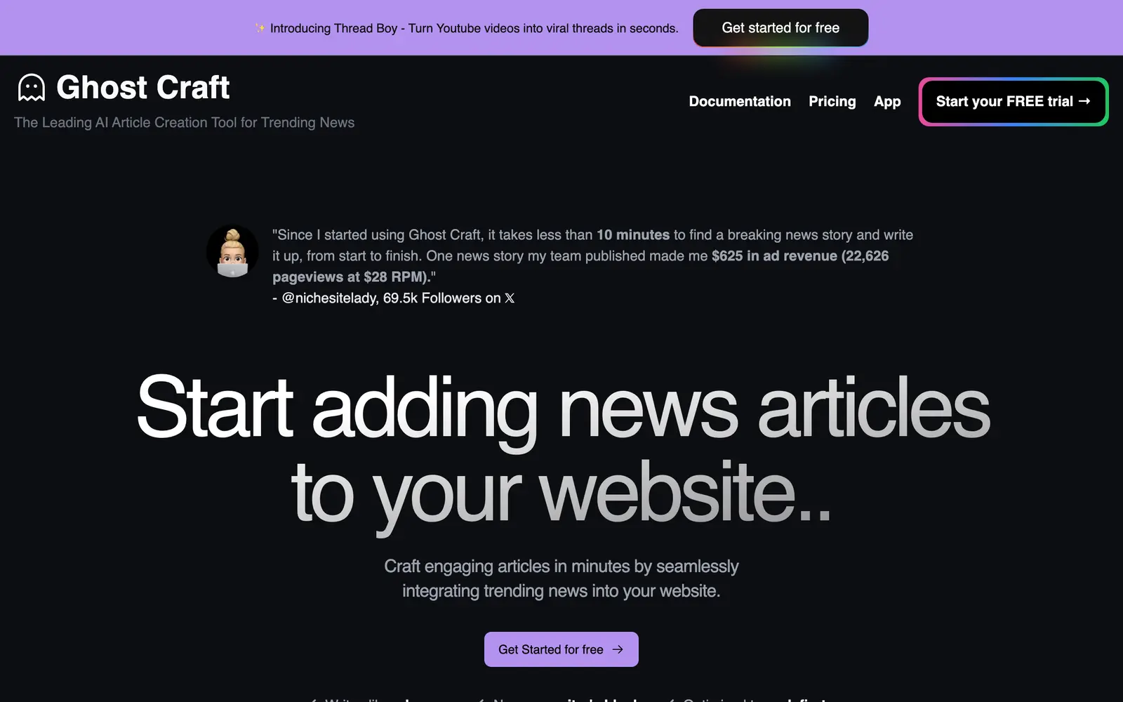 Screenshot of the Ghost Craft website
