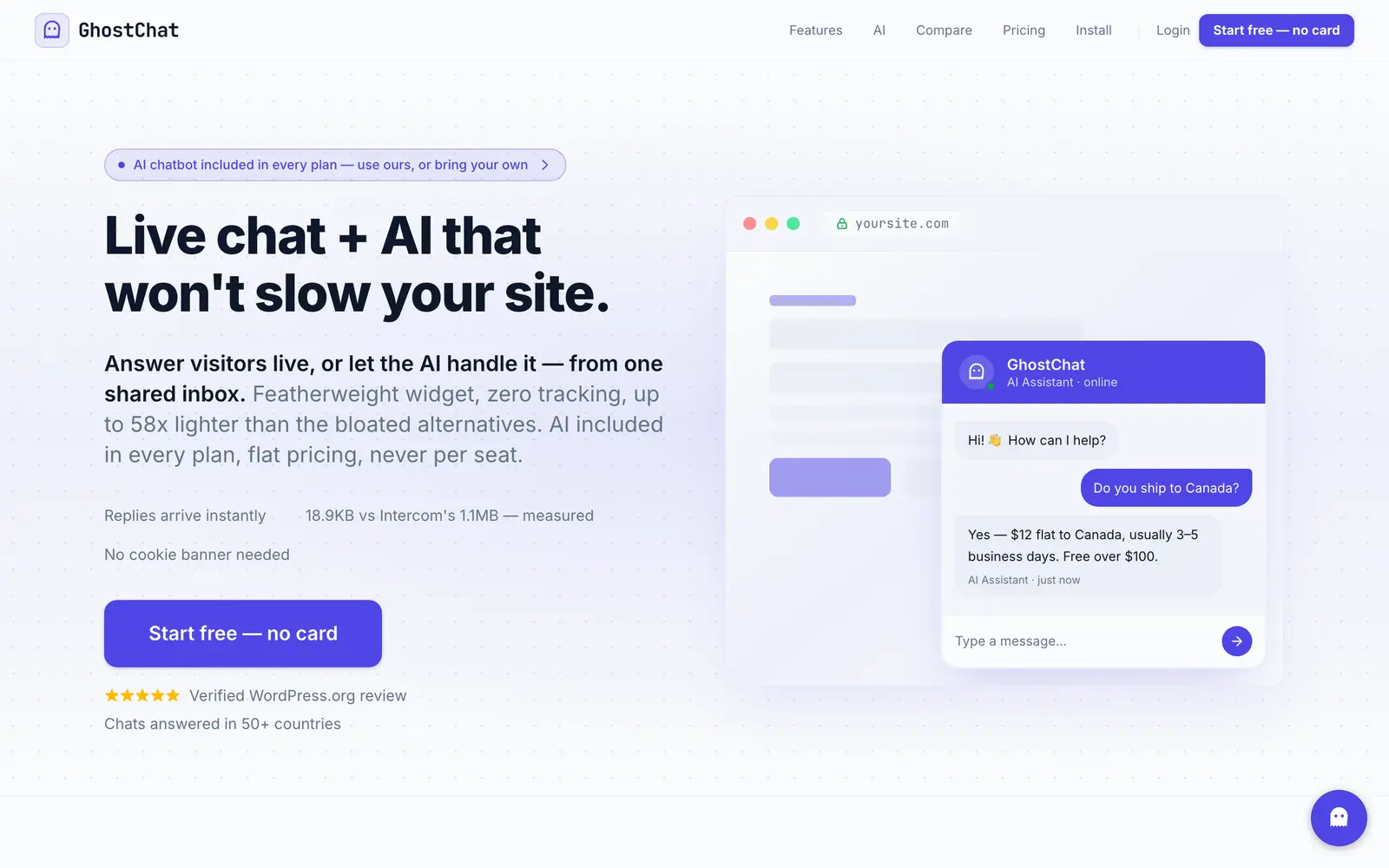 Screenshot of the GhostChat website