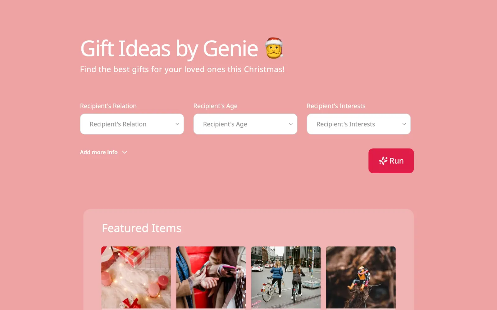 Screenshot of the Gift Ideas by Genie website