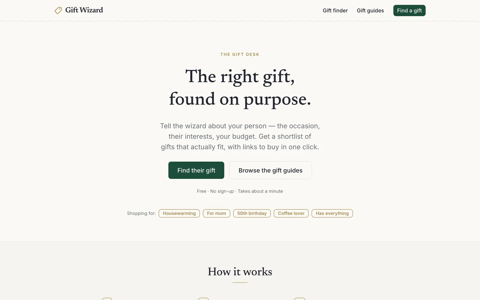 Screenshot of the Gift Wizard website