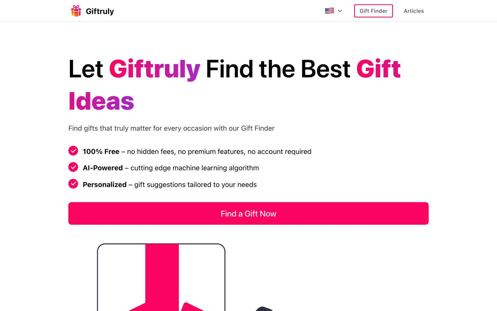 Screenshot of the Giftruly website