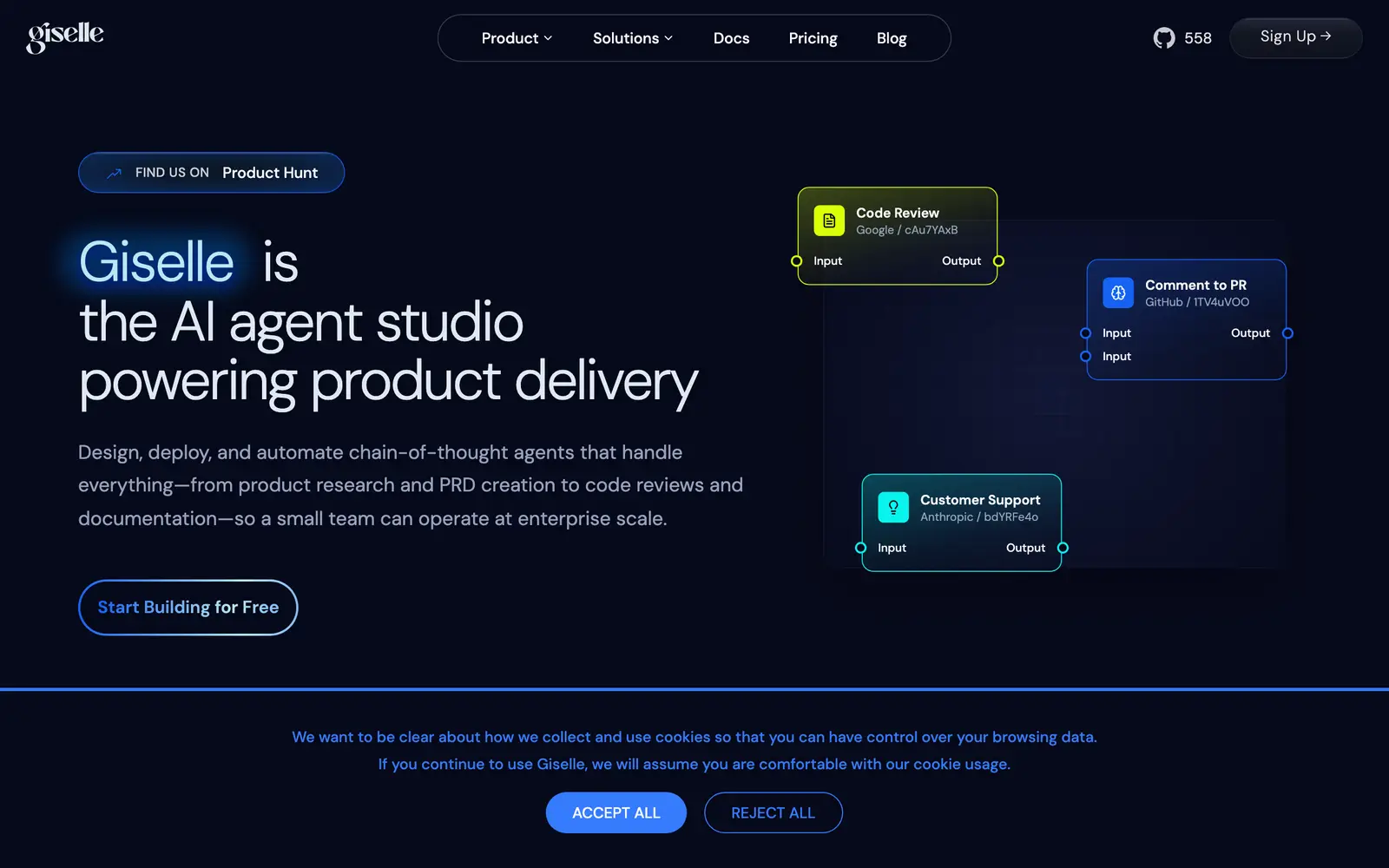 Screenshot of the Giselle website