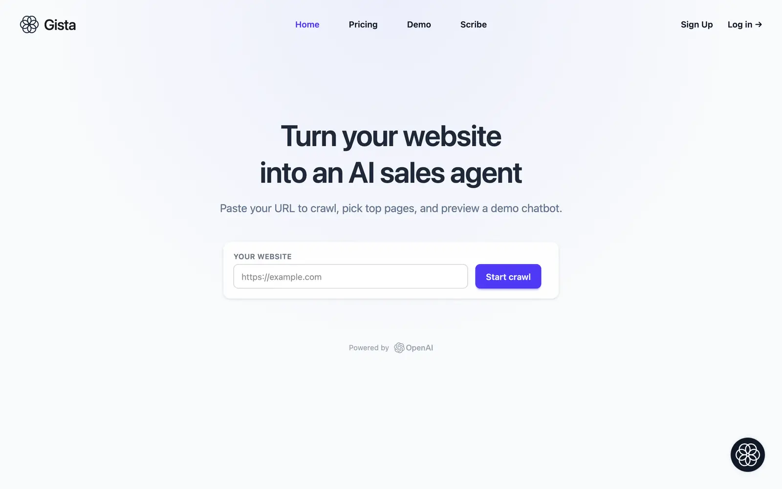 Screenshot of the Gista website