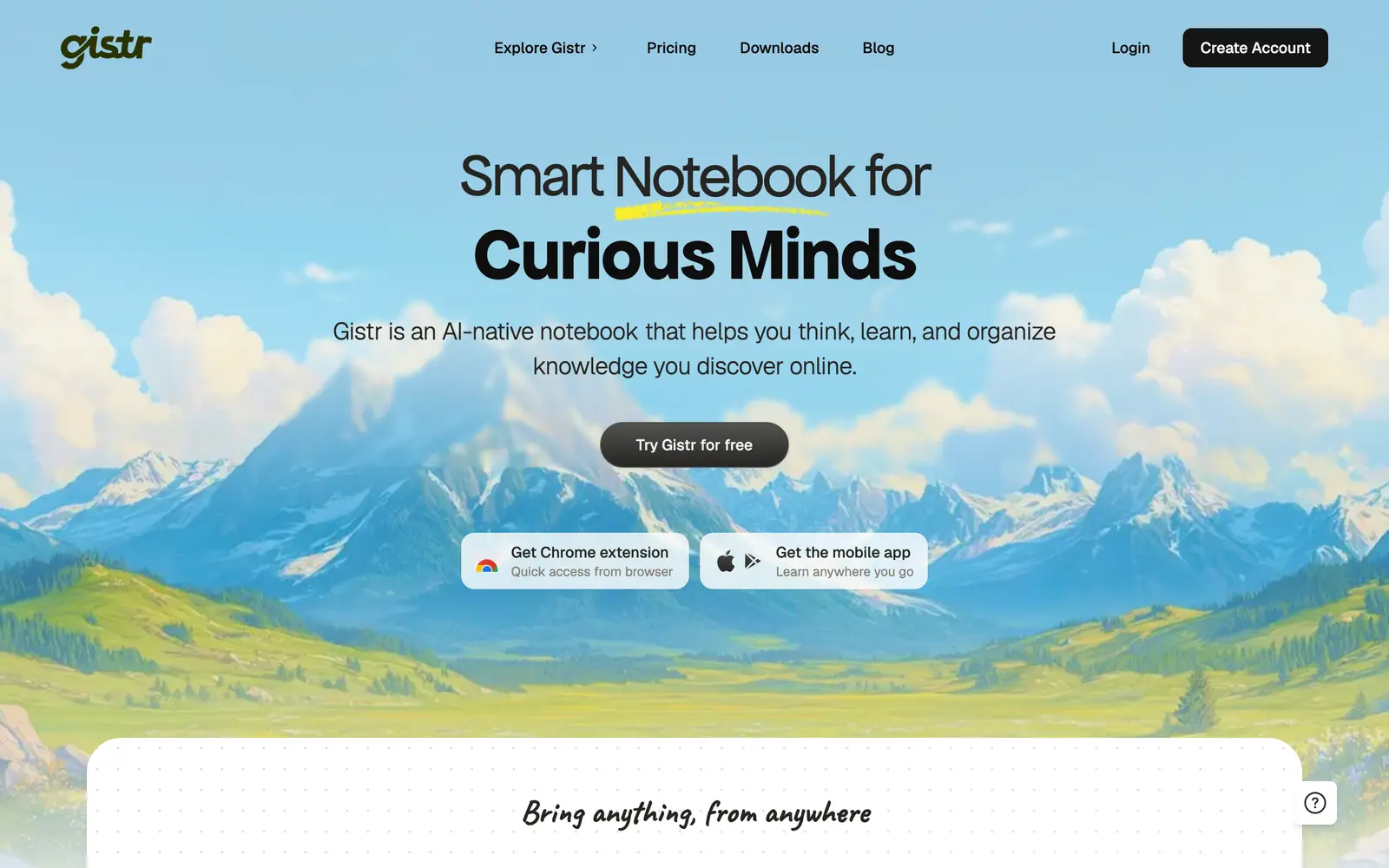 Screenshot of the Gistr website