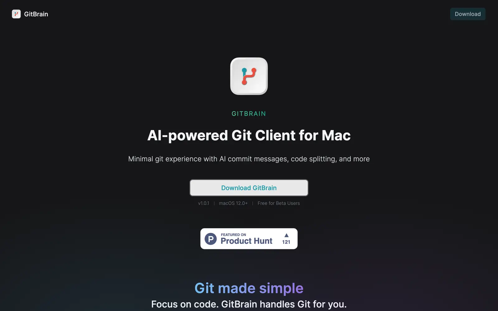 Screenshot of the GitBrain website