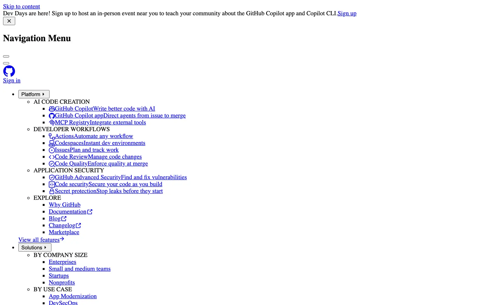Screenshot of the GitHub Copilot website