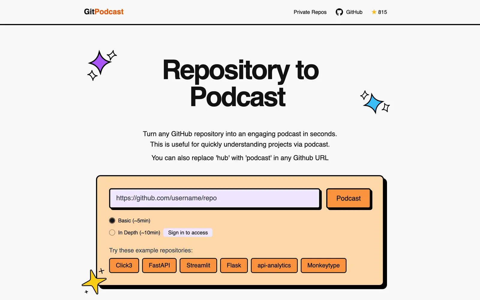 Screenshot of the GitPodcast website