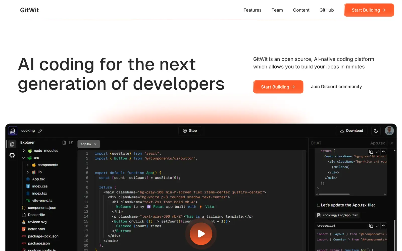 Screenshot of the GitWit website