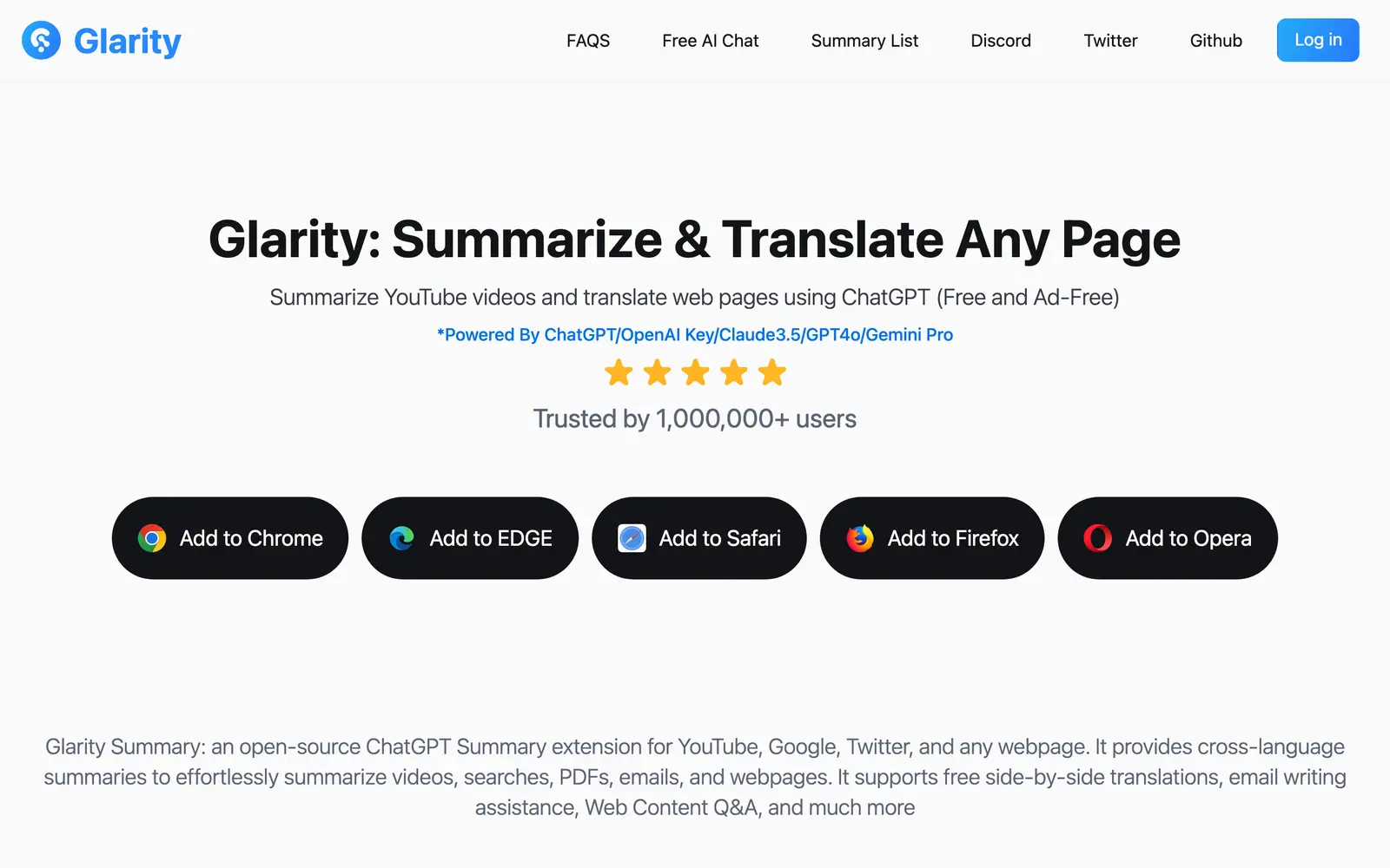 Screenshot of the Glarity website