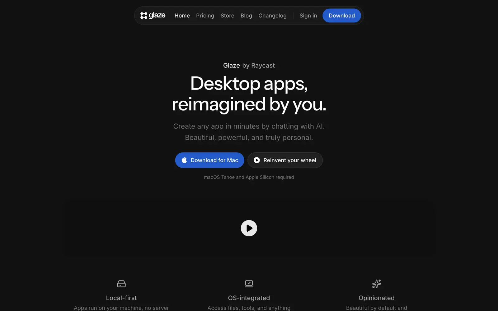 Screenshot of the Glaze website