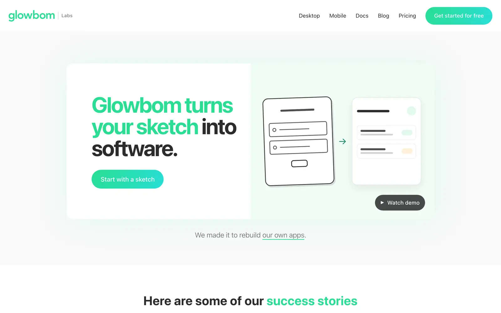 Screenshot of the Glowbom website