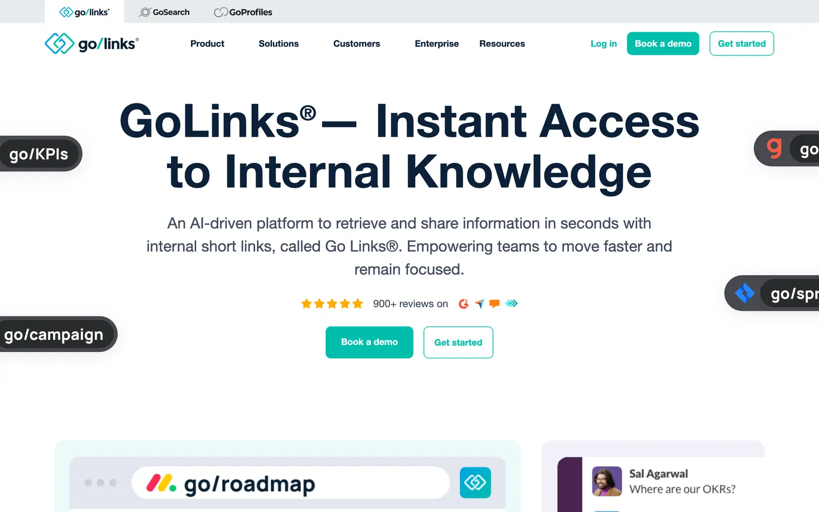 Screenshot of the GoLinks website