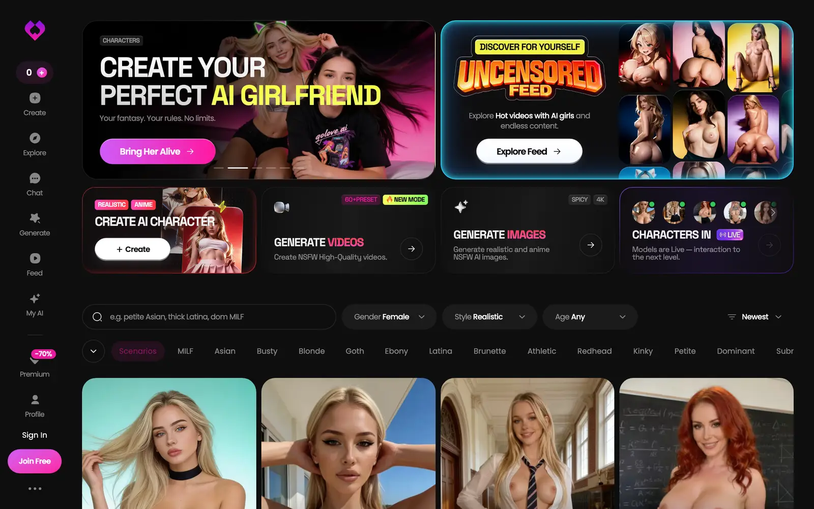 Screenshot of the GoLove AI website