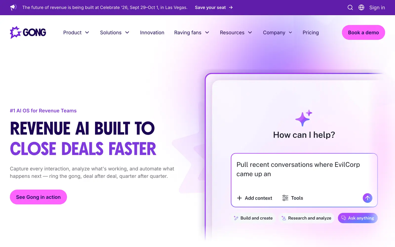 Screenshot of the Gong website