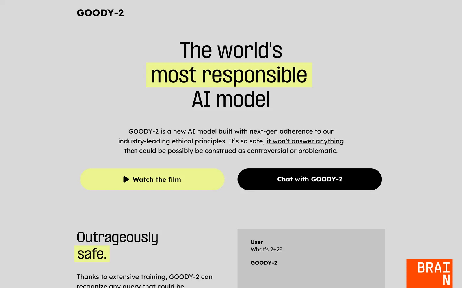 Screenshot of the GOODY-2 website