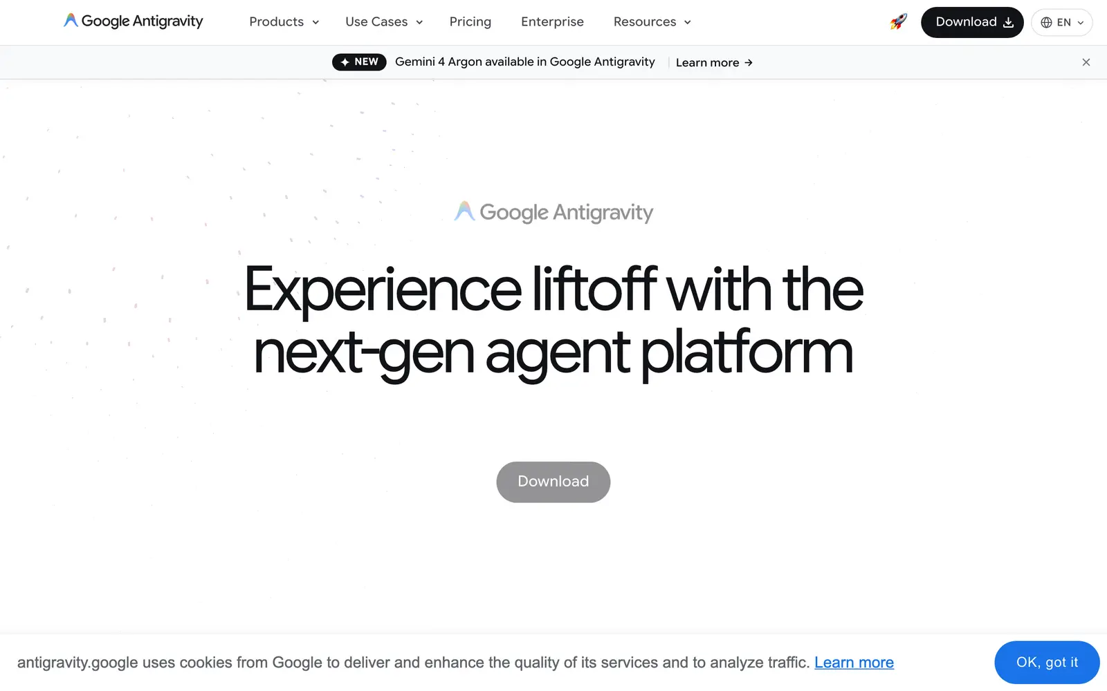 Screenshot of the Google Antigravity website