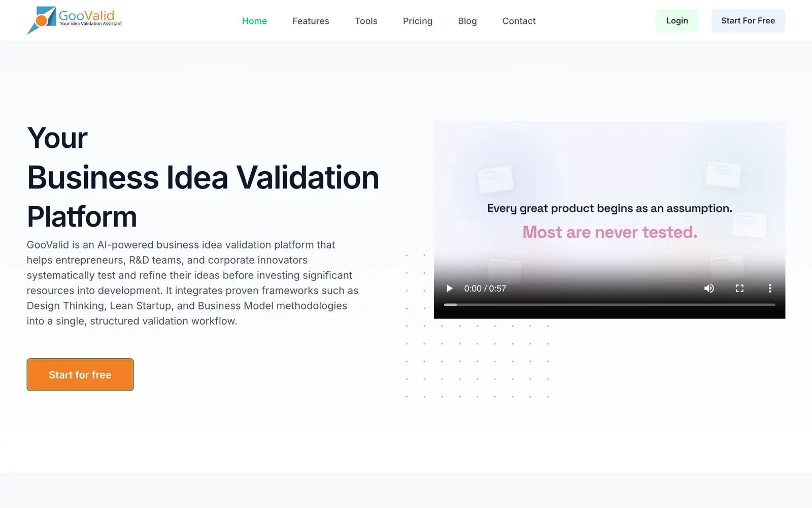 Screenshot of the Goovalid website