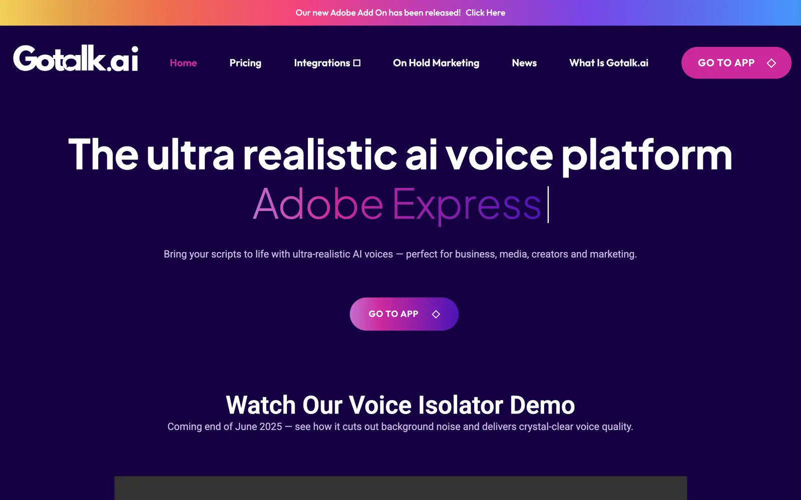 Screenshot of the Gotalk website