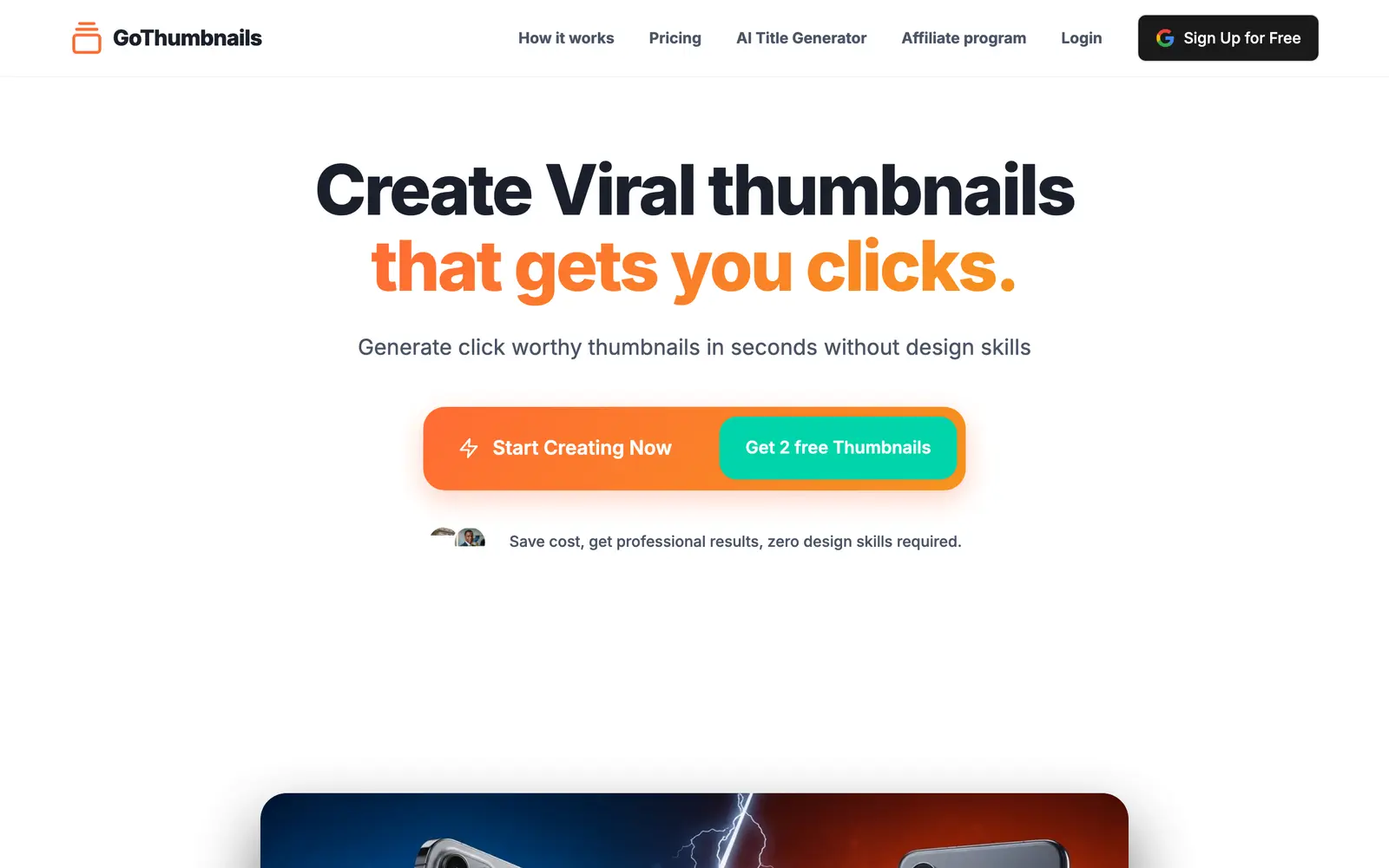 Screenshot of the GoThumbnails website