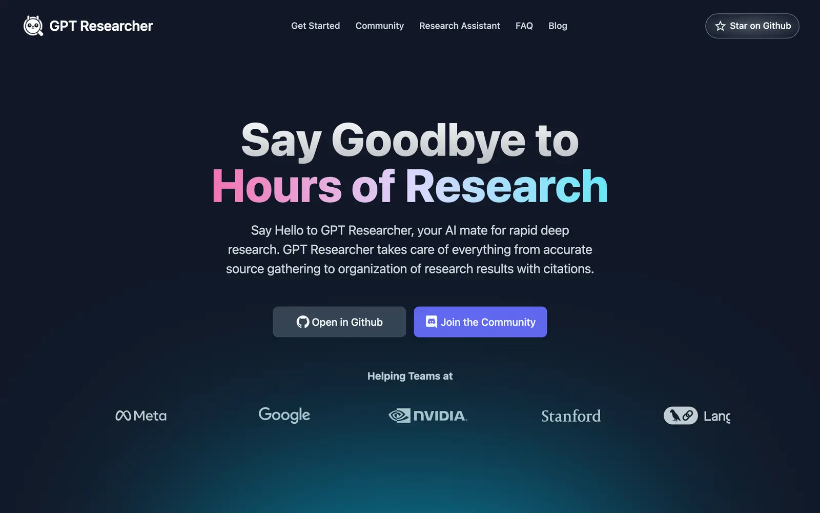 Screenshot of the GPT Researcher website